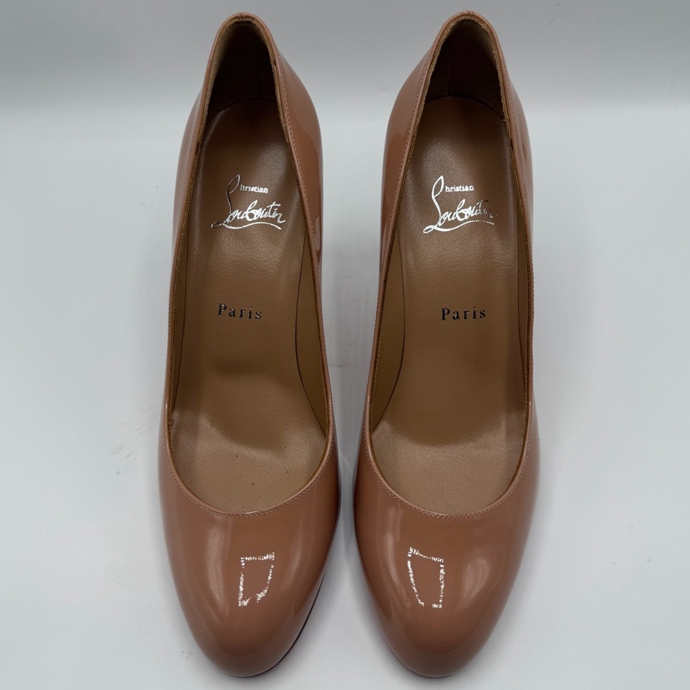 NEW NIB Christian Louboutin Patent Nude Pumppie 85 mm Stiletto Heels EU 38.5